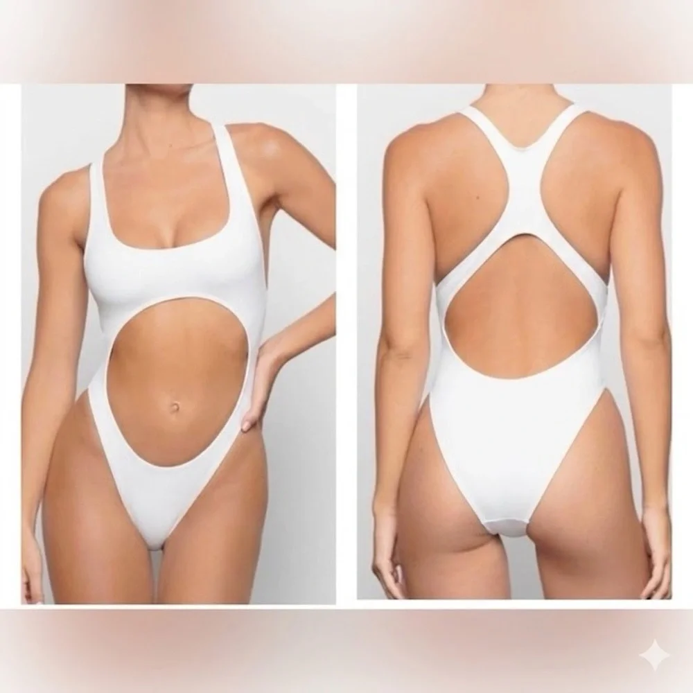 NWT SKIMS off white one piece swimsuit with cutouts Racerback